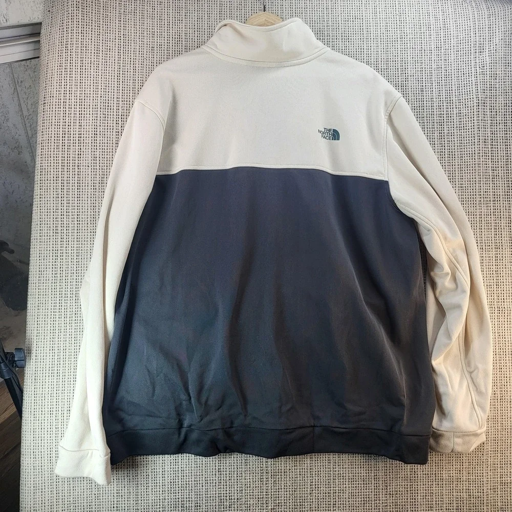 The North Face Jacket Mens‎ XL Gray Cream Full Zip Fleece Colorblock Logo Casual